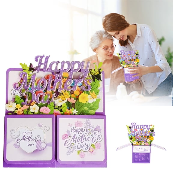 Goowood Mother's Day Card 3D Pop Up Greeting Card for Mom Grandma Sister Tridimensional Box Design with Floral Motifs Happy Mother's Day