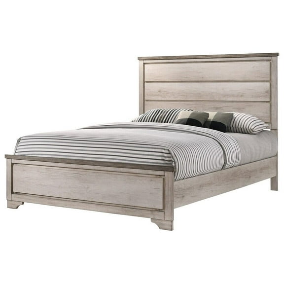 Rustic Style 1pc Queen Size Panel Bed Decking Headboard Design Beige Finish Wooden Bedroom Furniture
