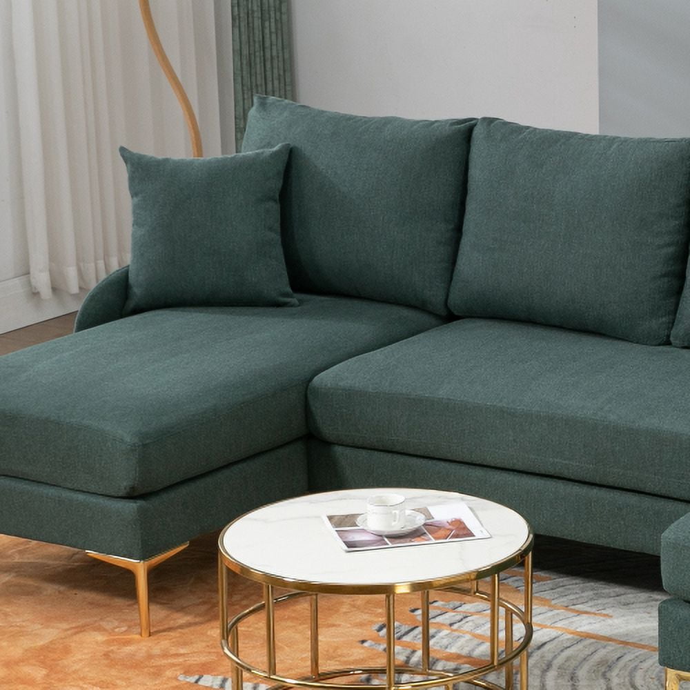 BSHTI110'' Wide Reversible Left or Right Chaise of Sectional Sofa U-Shape Convertible Sofa Couch 4-Seat Couch with Chaise Lounge Upholstered for Living Room,Apartment,Office,Green Polyester Blend