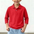 thumbnail image 2 of Children 3/4 Sleeve T-Shirt Lapel Collared Button Placket Breathable Pullover Tops for Kids School Sports Daily Wear 11-12Y, 2 of 8