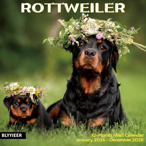 2025-2026 Wall Calendar,ROTTWEILER Wall Calendar, 12" x 24" Open,Family Planner Calendar Organizer with ROTTWEILER Images, for Dogs Lovers