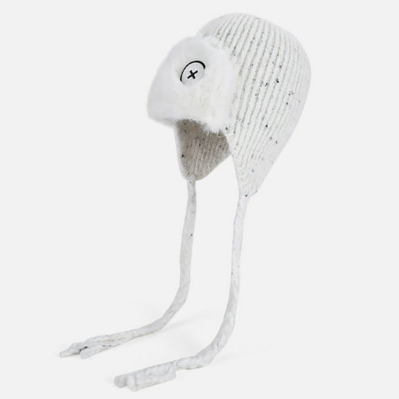 SYMOID Women and Men Winter Warm Knitted Trapper Hat - Beige with Faux Faux Fur Ear Flaps & Adjustable Chin Straps, One Size Fits All for Cold Weather Outdoor Daily Use,Size Free Size