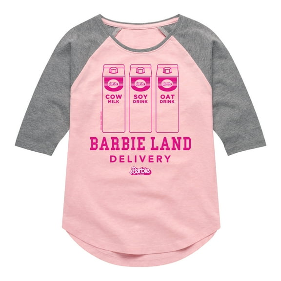 Barbie - Barbie Land Delivery - Cow Milk, Soy Drink, Oat Drink - Toddler & Youth Girls Raglan Graphic T-Shirt