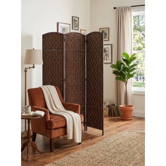 Legacy Decor Room Divider Woven 4 Panel Brown 71 in H x 70 in W