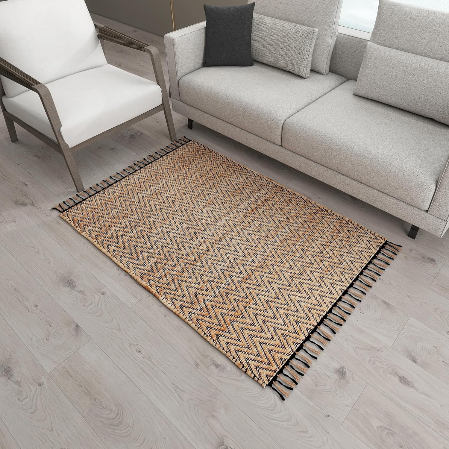 Eco Crave Handmade Jute Area Rug 3x5 ft – Brown & Black Leher Pattern Natural Hand-Woven Low Pile Non-Slip High Traffic Area Floor Rug for Indoor Outdoor, Farmhouse Boho Area Rug, 36x60 Inche