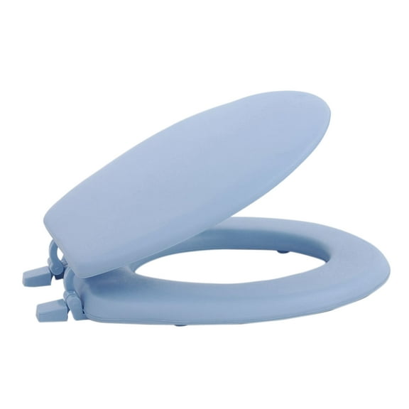 Standard Vinyl Soft Adjustable Hinges Toilet Seat with Close Lid, Light Blue