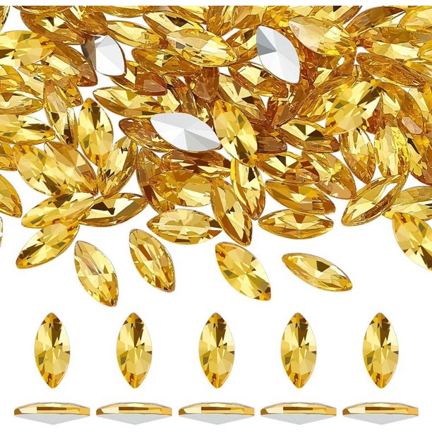 100 diamantes de imitación con forma de ojo de caballo (15 x 7 mm), piedras preciosas de cristal de citrino con punta para manualidades, vestidos, disfraces y decoración.