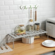 Adjustable Kitchen Cupboard Cabinet Shelf Storage Stackable Rack Organizer Gray 10.14 in
