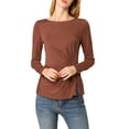 thumbnail image 2 of MODA NOVA Junior's Round Neck Tops Long Sleeve Blouse Shirt Red Brown XL, 2 of 6