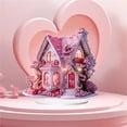thumbnail image 2 of QianGlow Pink Rose Cherry Tree Cabin Valentine's Day Acrylic Desktop Ornament with Base, 2D Flat Home Table Decor & Gift,as show, 2 of 6