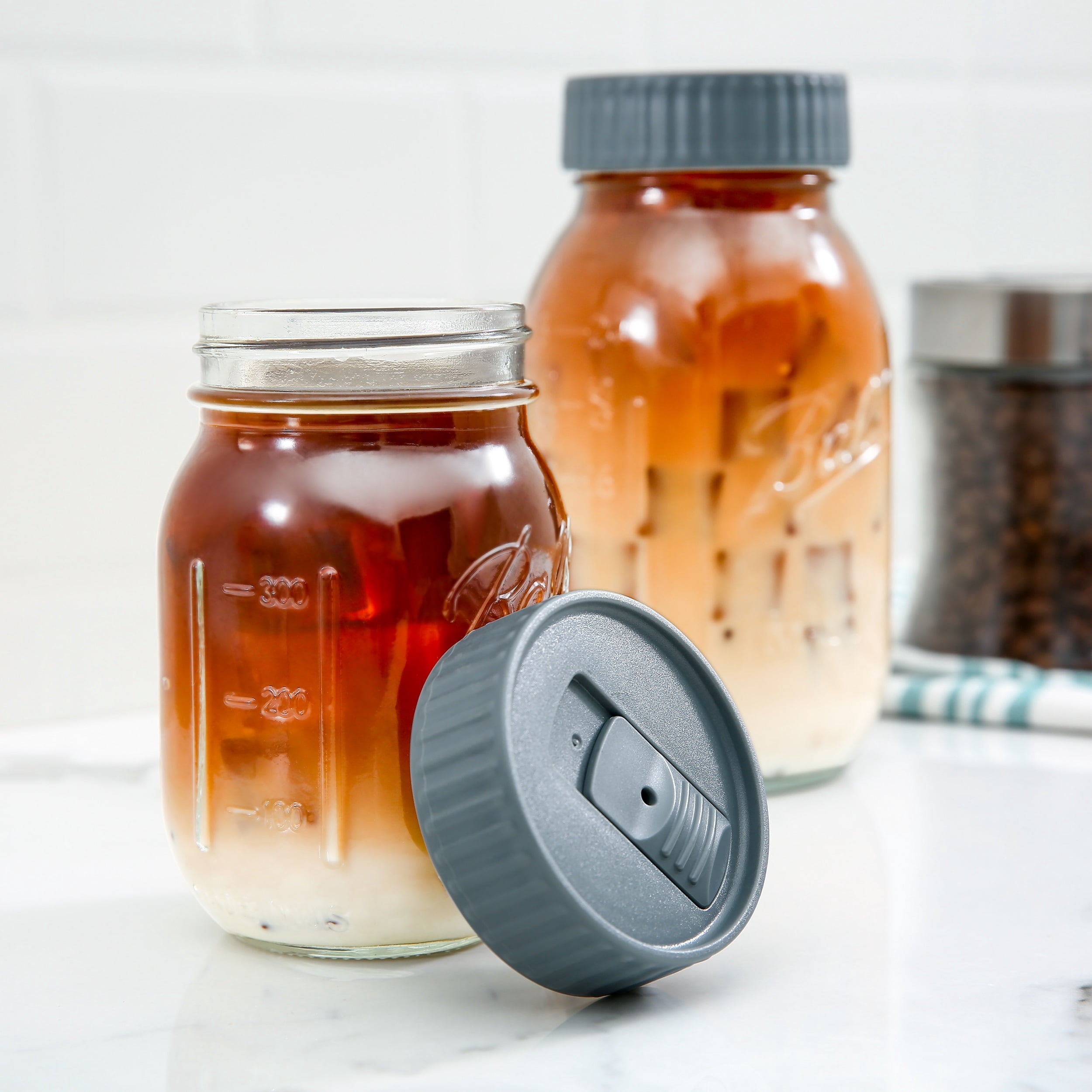 (2 pack) Mainstays BPA-Free Plastic Mason Jar Lids for Drinking – Dishwasher Safe Gray Canning Jar Lids