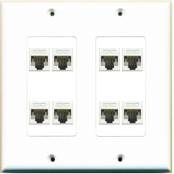 Ultra Spec Cables 8 Port Dual 2 Gang Ethernet Cat5e RJ45 Network Wall Plate