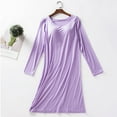 thumbnail image 2 of HUJlwoi Sleep Shirts for Women Long Sleeve Nightshirt Round Neck Soft Loose Pajama Tops Silid Color Classic Nightdress, 2 of 5
