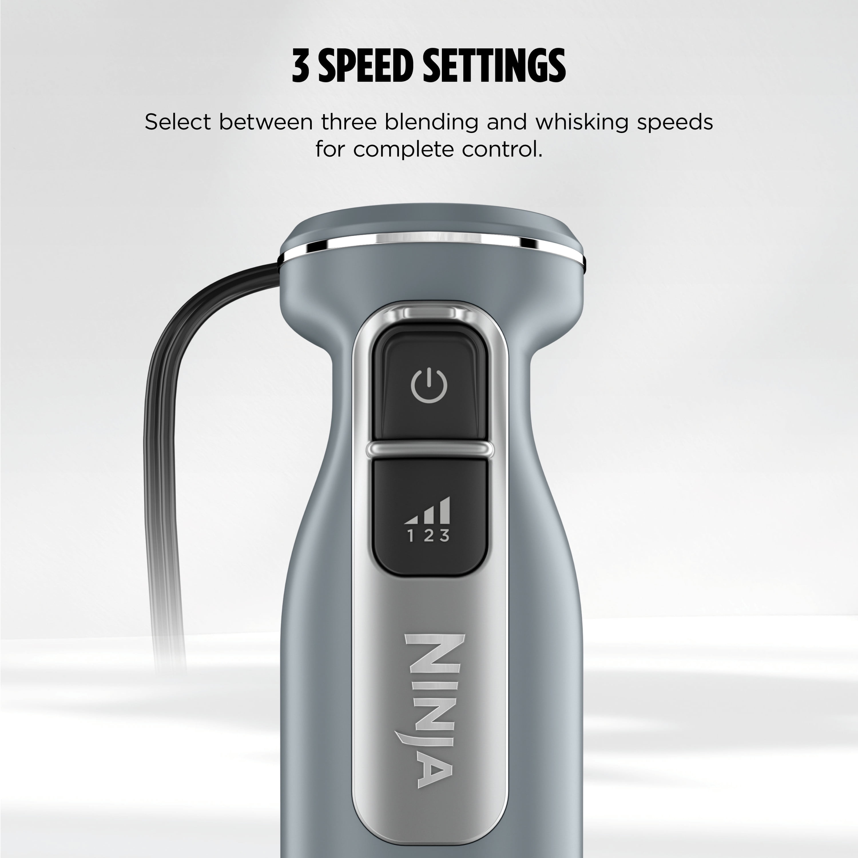 Ninja Power Duo Immersion Mixer, Hand Stick Blender, 3 Speeds, with Whisk, SplatterShield, PanProtect, 3-Cup Blending Vessel, CI200 Gray