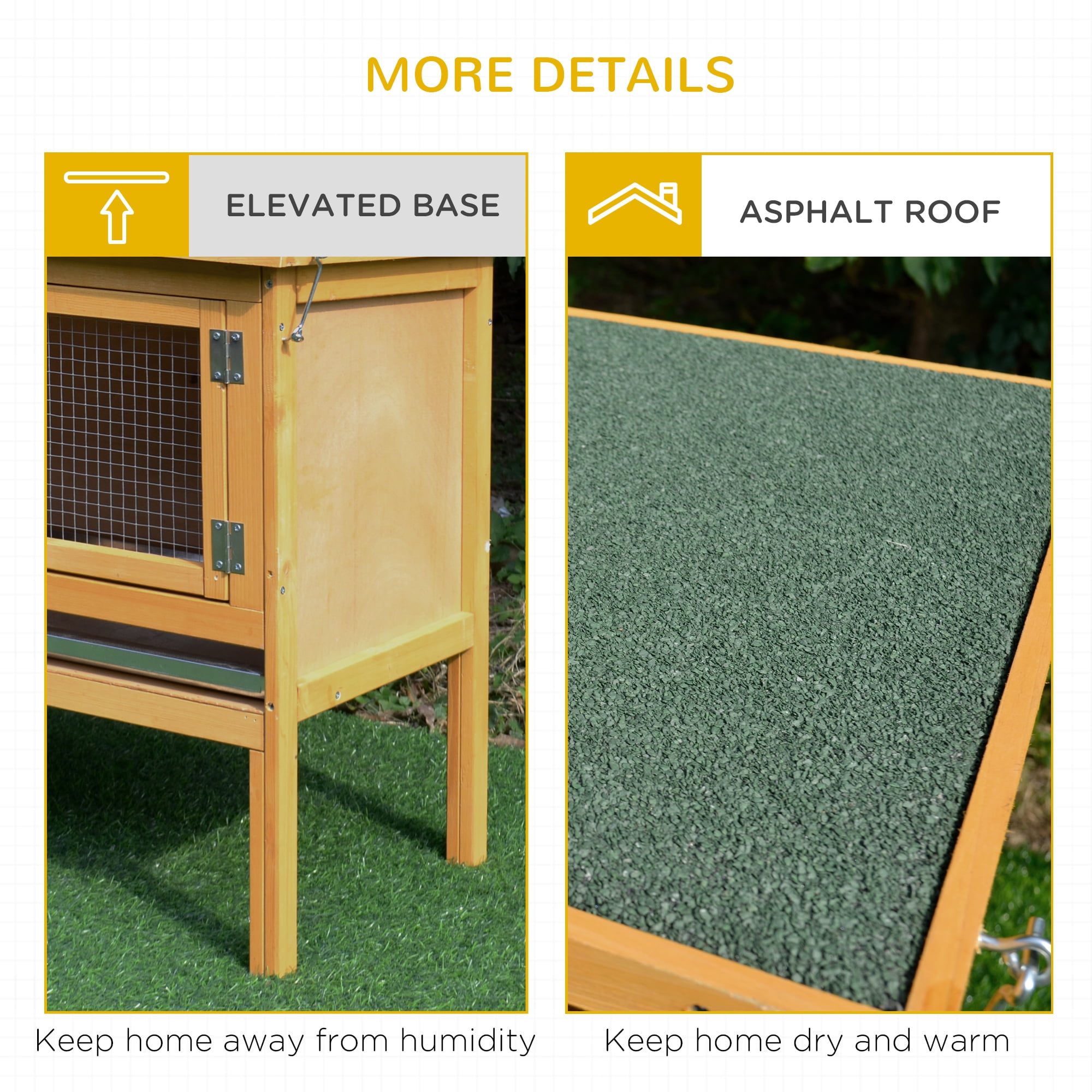 Wooden Rabbit Hutch Bunny Cage with Openable Waterproof Roof, No Leak Tray Sturdy Fir Wood Build for Indoor Outdoor