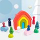 thumbnail image 3 of Juguete Bloques de construcción de madera Juguete en forma de arco iris Portátil Educación temprana Juguetes para niños Jugar Aprendizaje Niños pequeños Regalos Rainbow House Set Yuarrent FN001469-01, 3 of 7