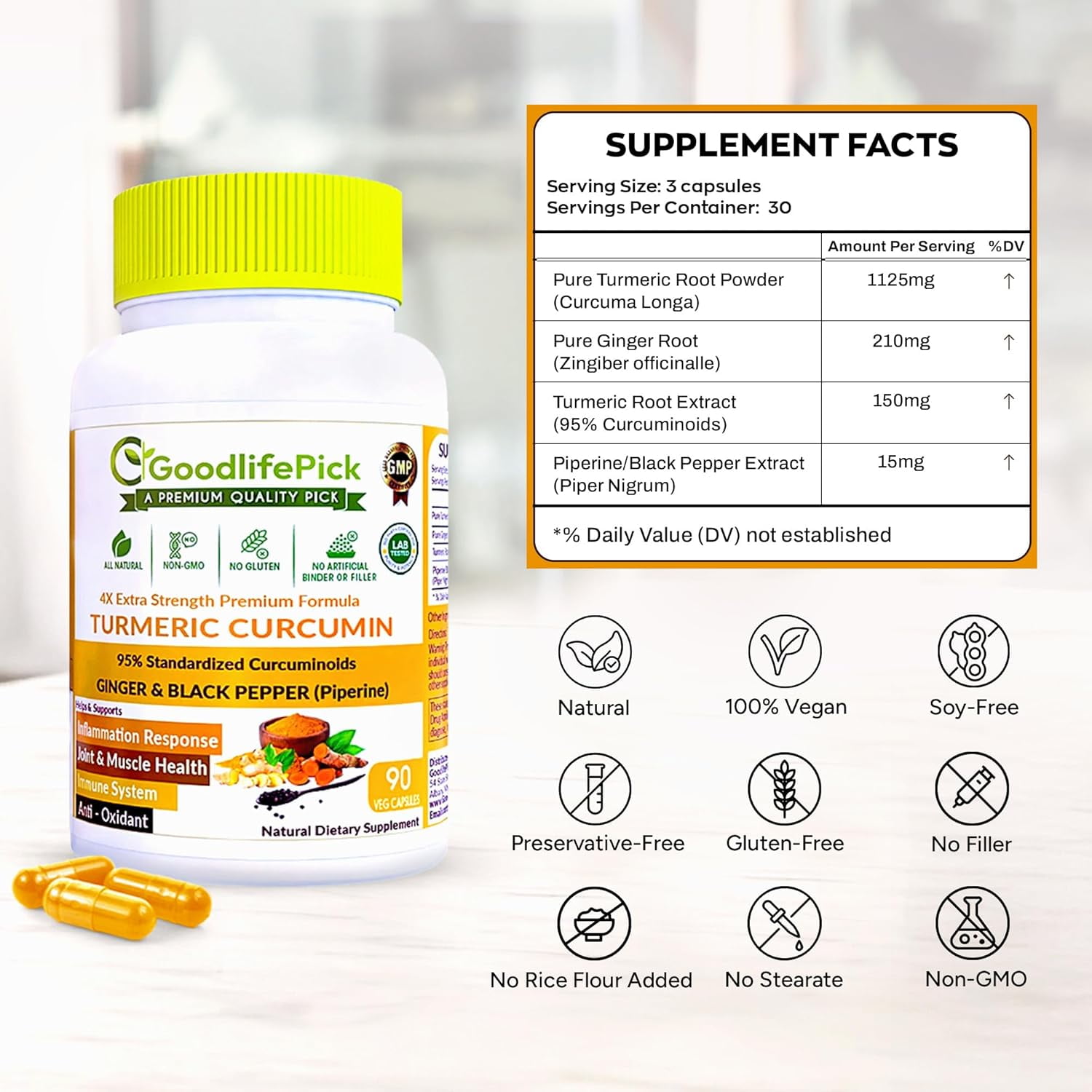 PowerfulTurmeric Curcumin with Ginger & Black Pepper Capsules,  95% Curcuminoids, for Extra Strength  (Pack of 2)