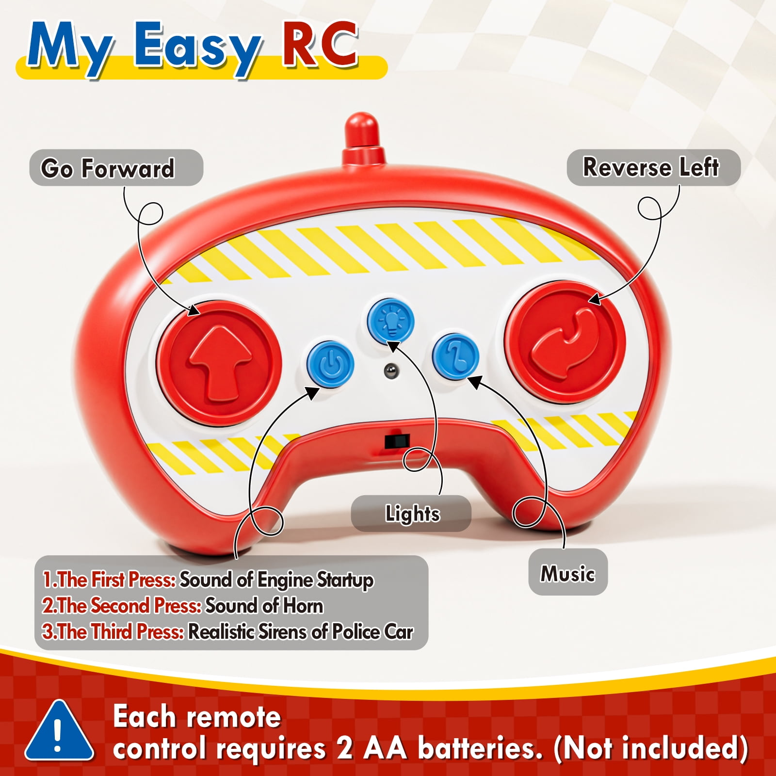 Toys for 2 Year Old Boys Toys, Rechargeable Remote Control Car for Toddler, Kids Toys Age 2 3 4 5, Fire Car with LED Lights & Music, Gifts for Toddler Boys 18+ Months