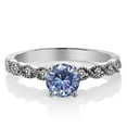 thumbnail image 2 of Gem Stone King 925 Sterling Silver Ring Round Persian Blue Moissanite and Diamond White (0.94 Cttw, Size 6), 2 of 2