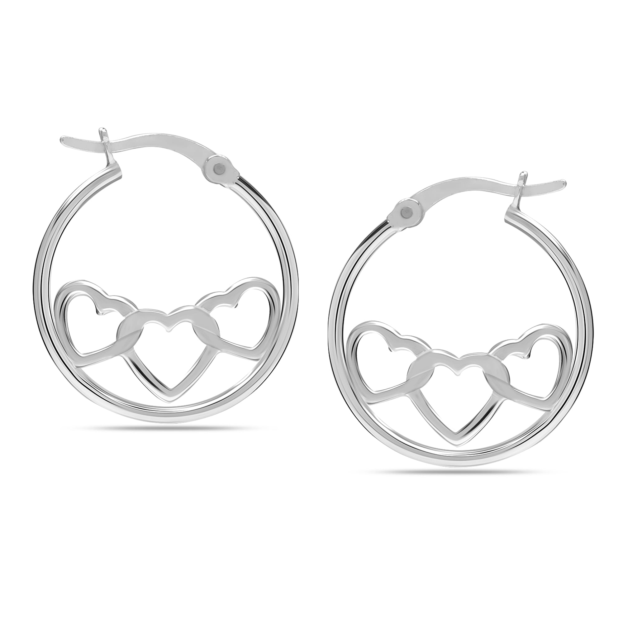 LeCalla 925 Sterling Silver Hypoallergenic Light-Weight Three-Heart Twisted Click Top Hoop Earrings for Women and Teen 20MM