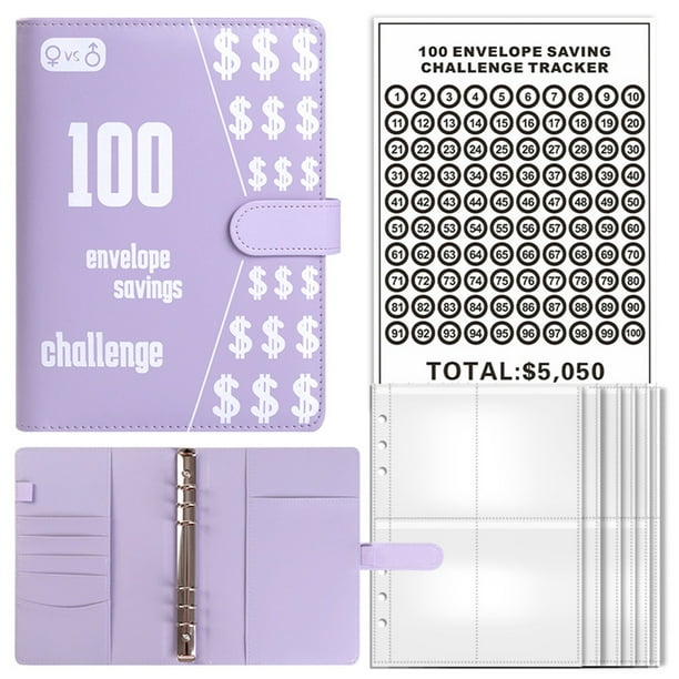 (Combinación A+B) Reto Pareja 100 Días para Ahorrar Dinero Cuaderno Sueltas para Ahorrar Dinero (Morado Sin Candado) Morado (25 Film Cuadriculado + 1 Pegatina)