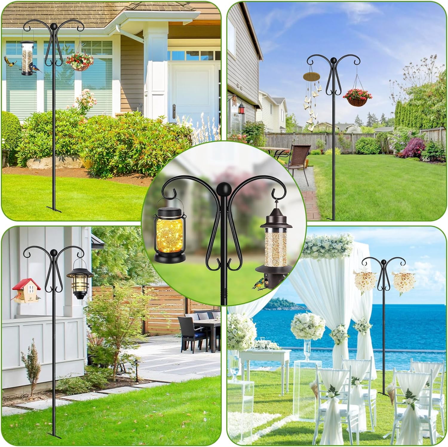 Shepherds Hooks for Outdoor, 92 Inch Heavy Duty Bird Feeder Pole with 5 Prongs Base, Adjustable Shepherds Hook for Hanging Birdhouses, Lanterns, Plant Baskets, Wind Chimes