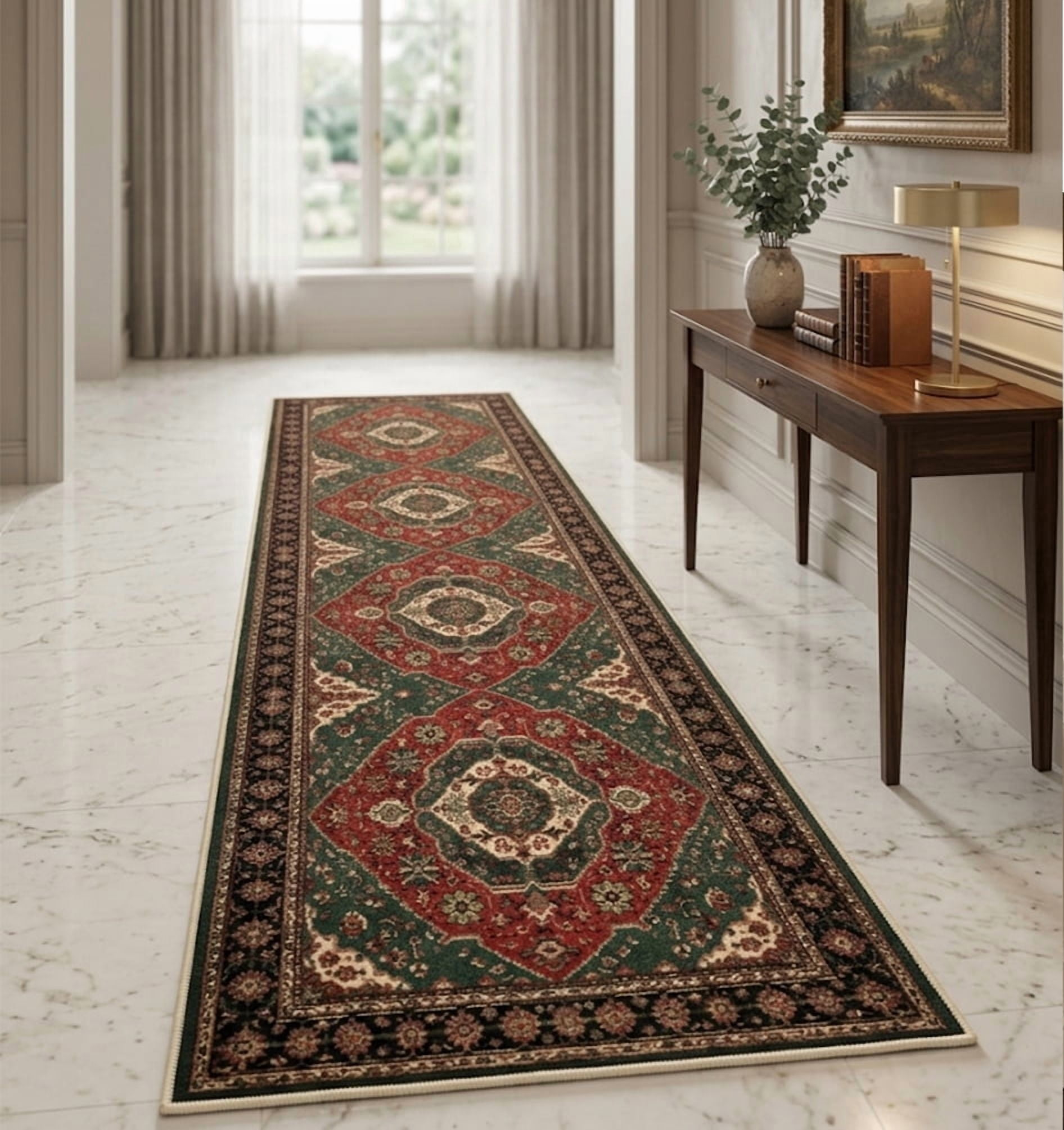 Runner Rugs for Hallway, 2x10 Washable Soft Non Slip Floor Rugs for Kitchen, Modern Mat for Living Room Bedroom Entryway Red & Green