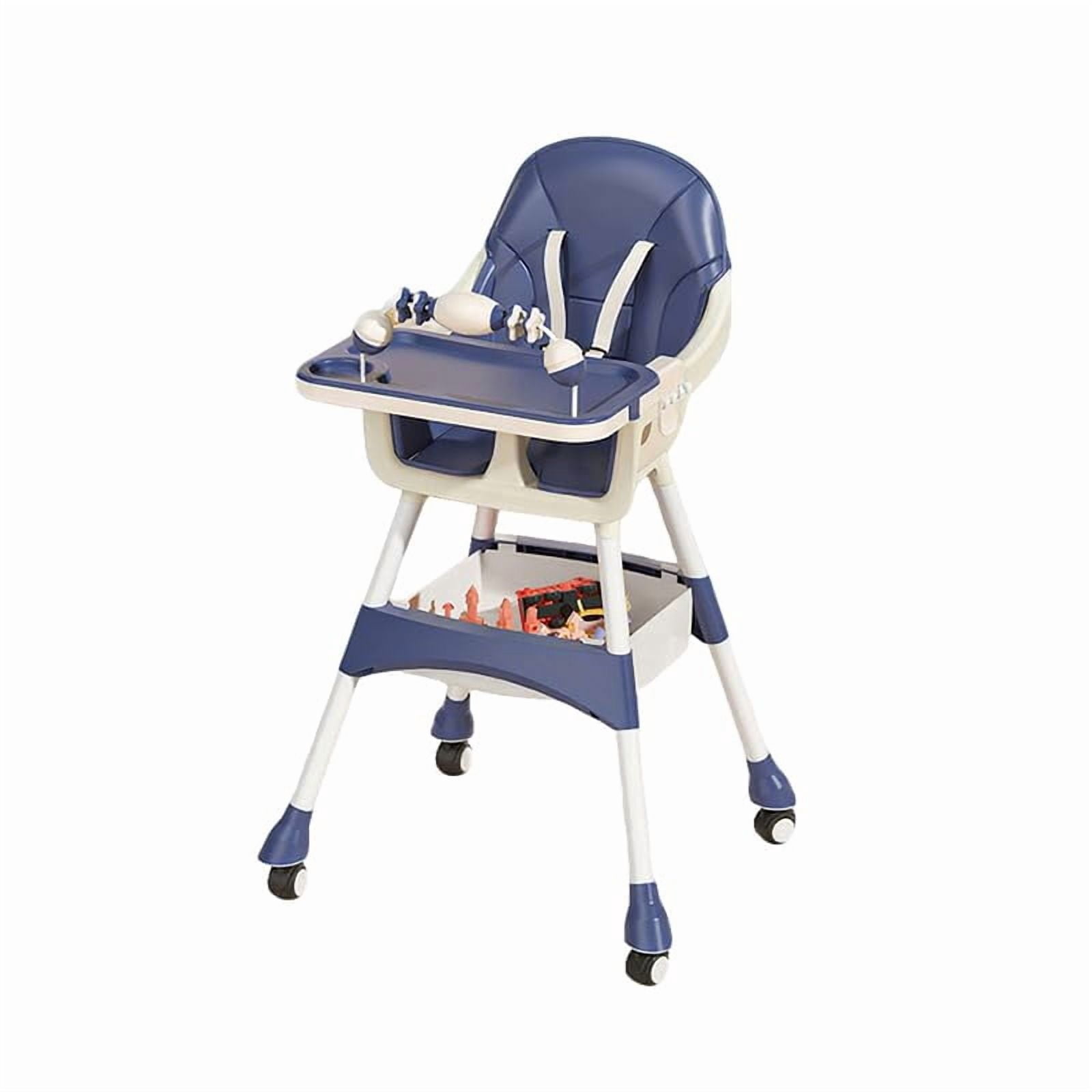 Portable Baby High Chair for Babies & Toddlers, Multi-Use Easy-Clean Feeding Chair with Lockable Wheels and Toy Storage Basket, Blue