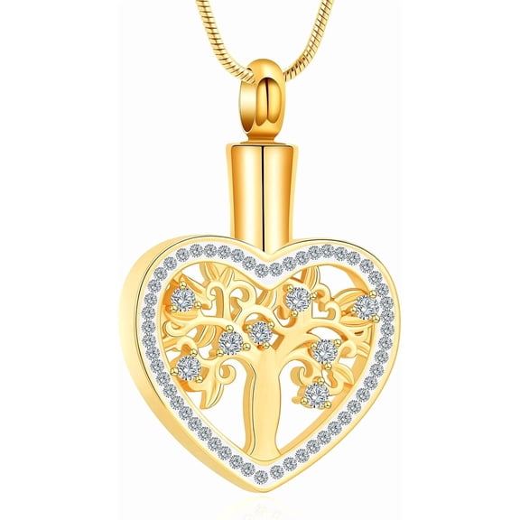 Tree of Life Heart Urn Necklace for Ashes for Women Men Stainless Steel Memorial Keepsake Pendant for Human Pet Ashes Holder