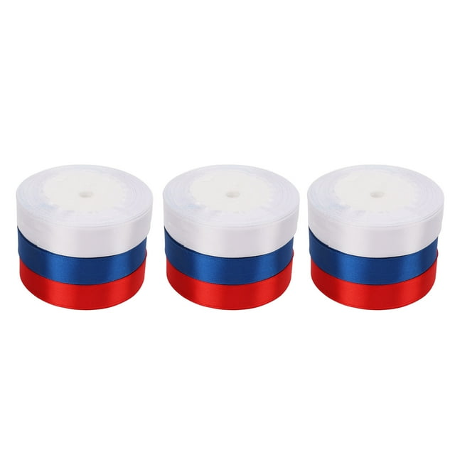 Cinta de satén de 25 yardas x 0.8 pulgadas, 9 unidades, rojo, azul, blanco, decoración de día de la independencia, cintas para envolver regalos