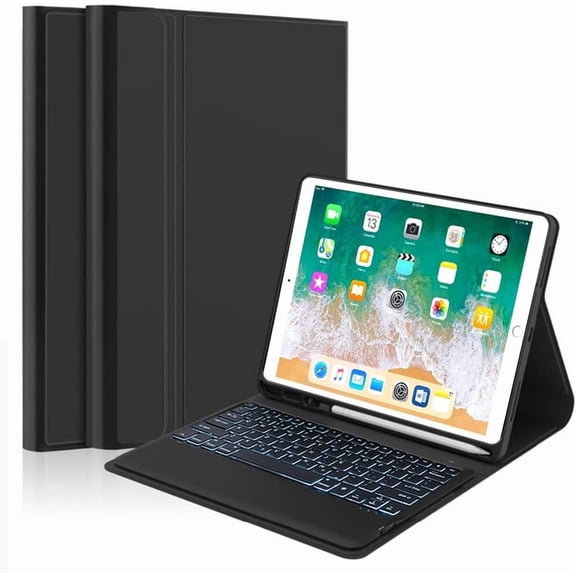 Black Ultra-Thin PU Leather Detachable Keyboard Folio with 7-Color Backlight and Pencil Holder for iPad Pro 12.9" 1st Gen (2015) / 2nd Gen (2017)