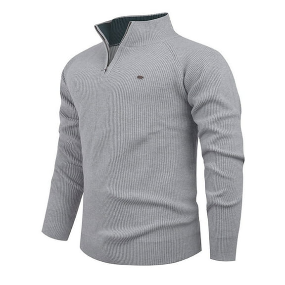 Bpmpbo Men's Solid Color Ribbed Quarter Zip Turtleneck Sweater, Warm Knit Pullover for Fall and Winter