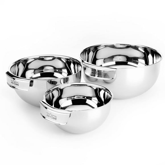 Juego de Tazones para Mezclar de Acero Inoxidable All-Clad Plateado seguros para Lavavajillas, 3 Pie