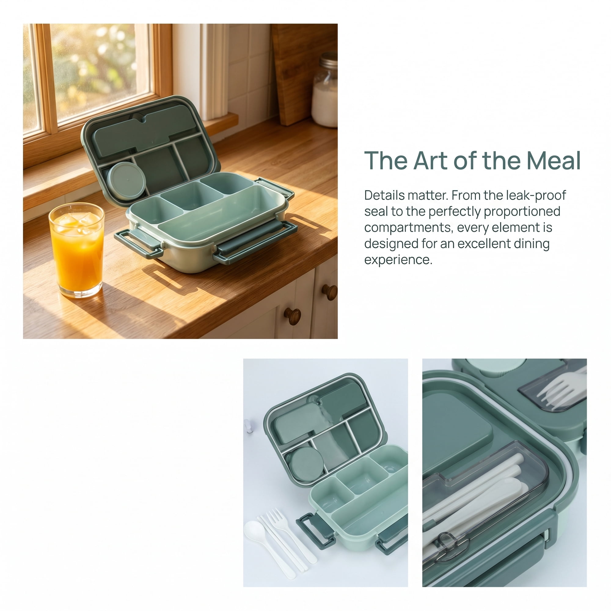 Unique Bargains Leakproof Meal Bento Lunch Box with Utensil Slot Dip Cup Green