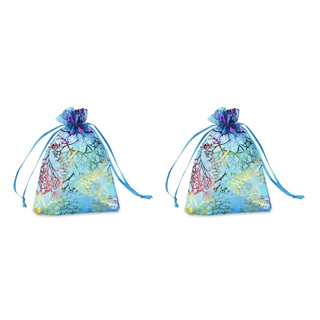 Matsuzay Paquete de 100 bolsas de regalo de Organza con cordón dorado para cumpleaños, aniversario, recuerdo de vacaciones, galletas, Azul 2Conjunto