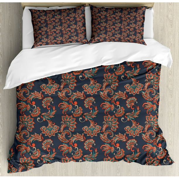 Ethnic Duvet Cover Set Ethnic Oriental Image With Floral Swirls