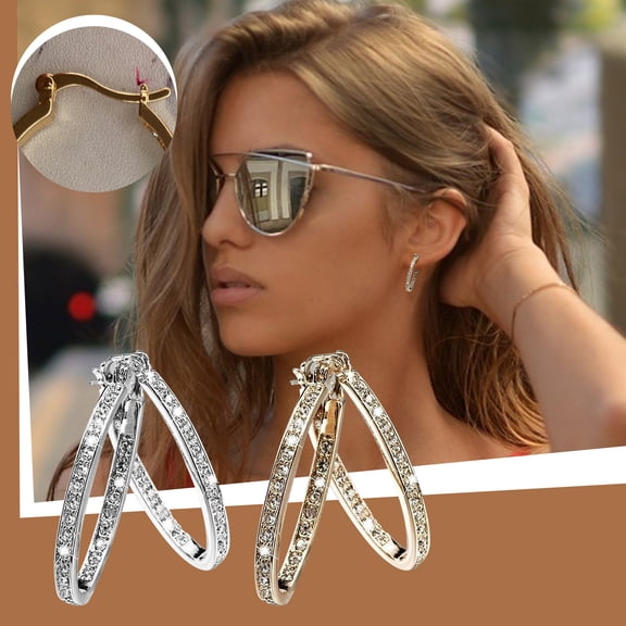 Diamond Hoop Golden Earrings for Women, Shinning Rhinestone Round Earrings, Temperament Round Hoop Earrings for Girlfriend Birthday Valentine's Day Gift