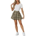 thumbnail image 2 of INSPIRE CHIC Women's Skirt Plaid A-Line Zip Up High Waist Mini Skirt L Coffee Brown, 2 of 5