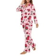 thumbnail image 3 of FOR U DESIGNS Pink Strawberry Pajama Sets for Women 2 Piece Button Down V-neck Tops Size 4XL Sleepwear Long Sleeve Pants with Pockets for Womens Nightwear Button Front, 3 of 7