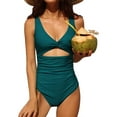 thumbnail image 1 of Charmo Womens V Neck One Piece Swimsuit High Cut Backless Cut Out Bathing Suits Swimwear, 1 of 5