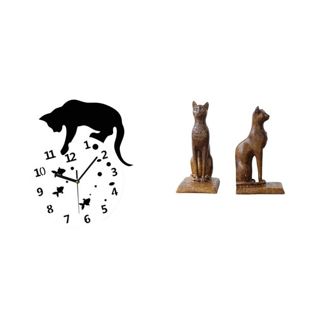 Reloj colgante silencioso de gato con estatuas de gato, sujetalibros, movimiento silencioso para sala de estar, comedor, oficina, decoración del hogar