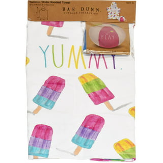 Ice Cream Dish Drying Mat, Pink, Brown and Yellow Kitchen Counter Decor,  Sweet Ice Cream Cone and Popsicle Print on Water Absorbent Dish Mat 