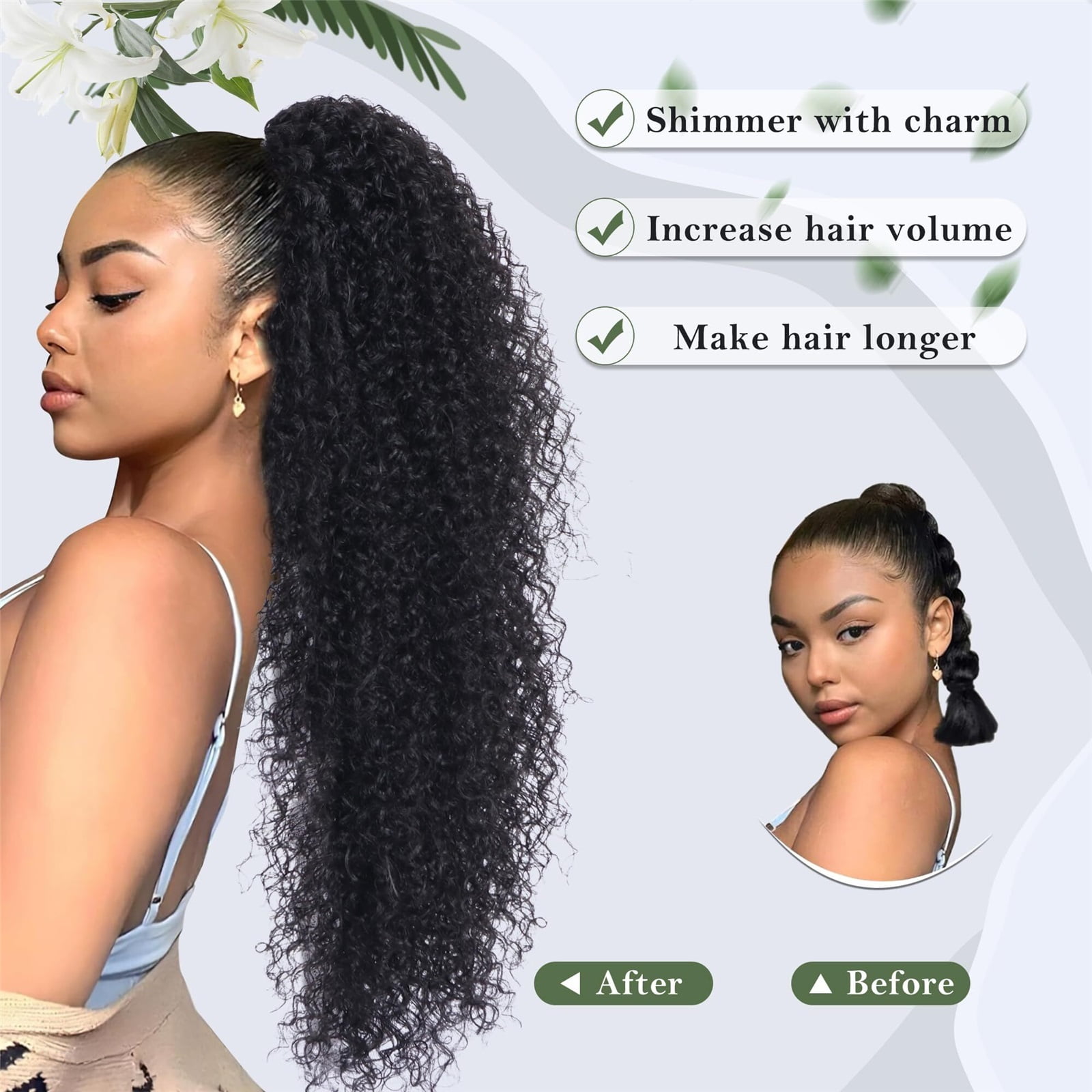 Kinky Curly Claw Clip Ponytail Extensions Human Hair Clip In Pony Tails Brazilian Remy Wave Hair Extensions 10"-30" For Woman