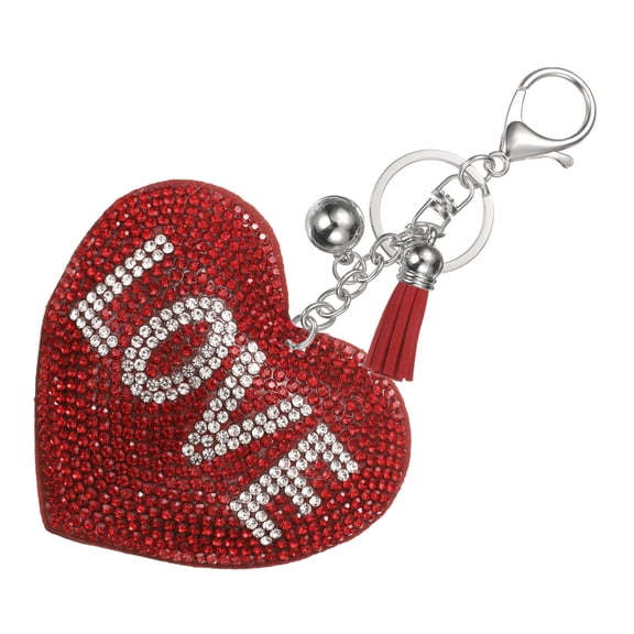 Rhinestone Keychains for Women, Cute Bling Heart LOVE Keychain Accessories Purse Charm Backpack Keyring for Gifts Decorative Bag Handbags Car Keys, Red