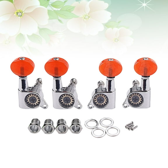 Yuangui 4pcs 2L 2R Enclosed Ukulele Tuning Pegs Tuners Nickel Machine Head with Buttons Furrules Mounting Screws Keys Set for Ukulele (Red)