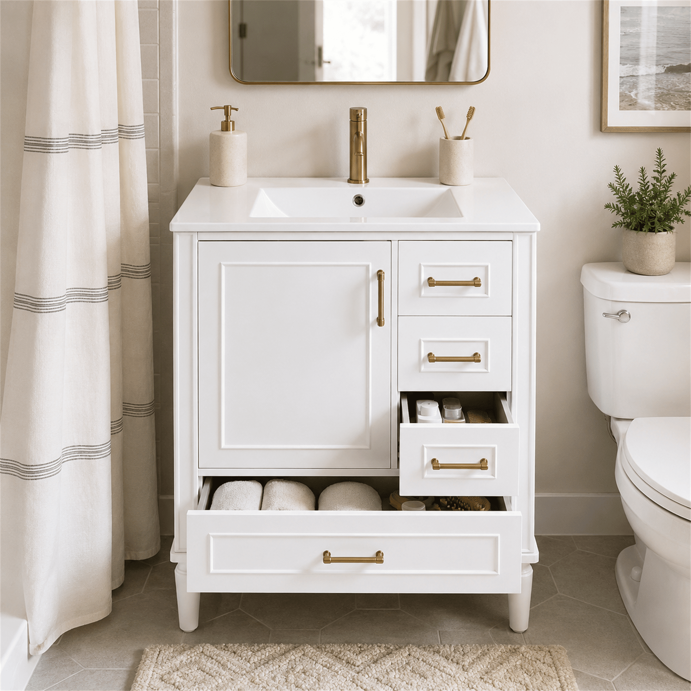 Homy Casa 30" Freestanding Bathroom Vanity with Ceramic Sink and Storage Cabinet White