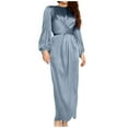 thumbnail image 3 of Njagoc3 Womens Long Sleeve Satin Maxi Robe Dress, Elegant Casual & Formal Wear, Floor - Length, Solid Color Styles, for Daily & Evening, 3 of 5