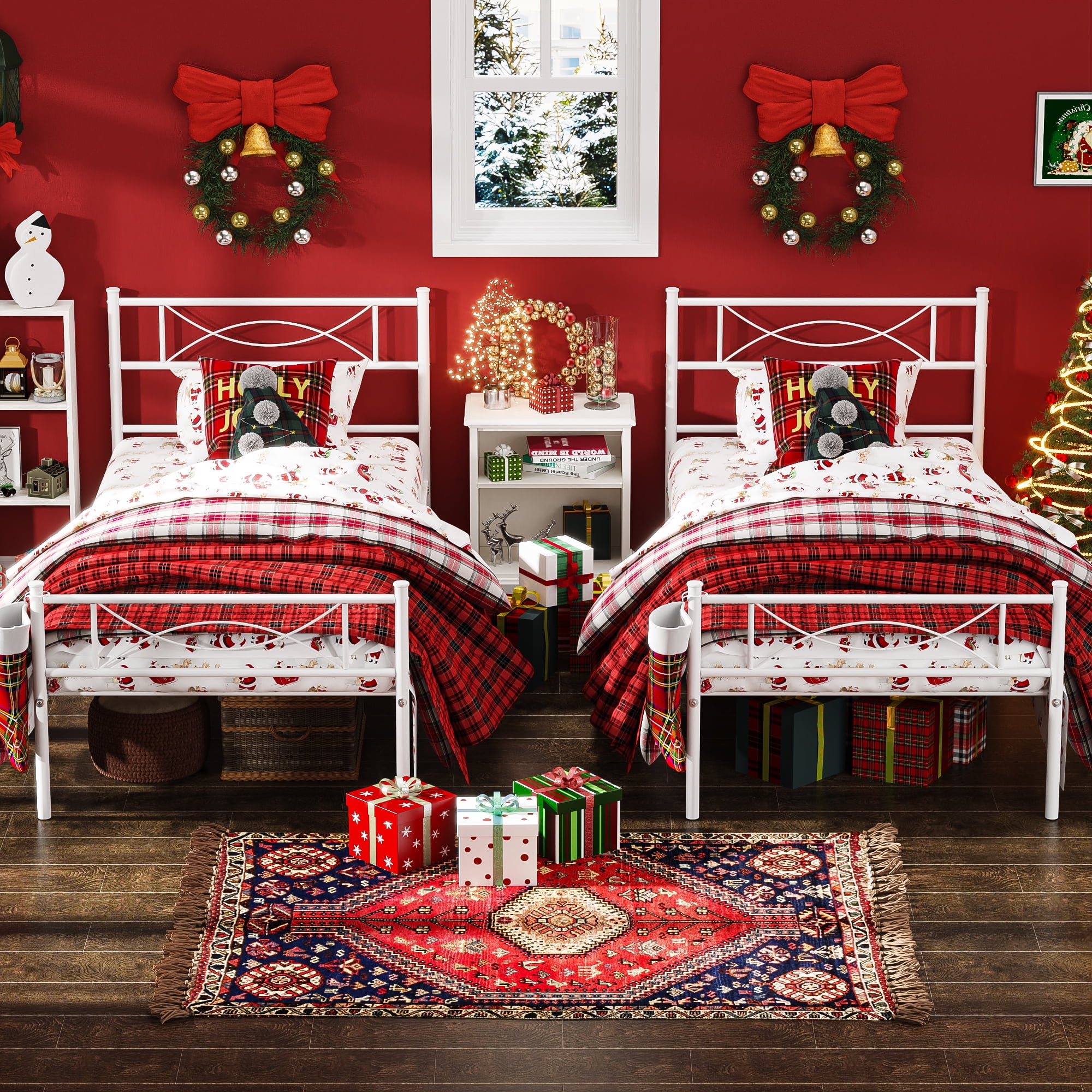Mintazer Kids Twin Metal Platform Bed Frame with Cute Bowknot Headboard & Footboard for Boys Girls Teens, White