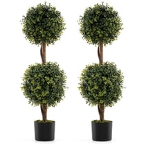 Resenkos Set of 2 Artificial Double Ball Topiary Trees for Garden - Green