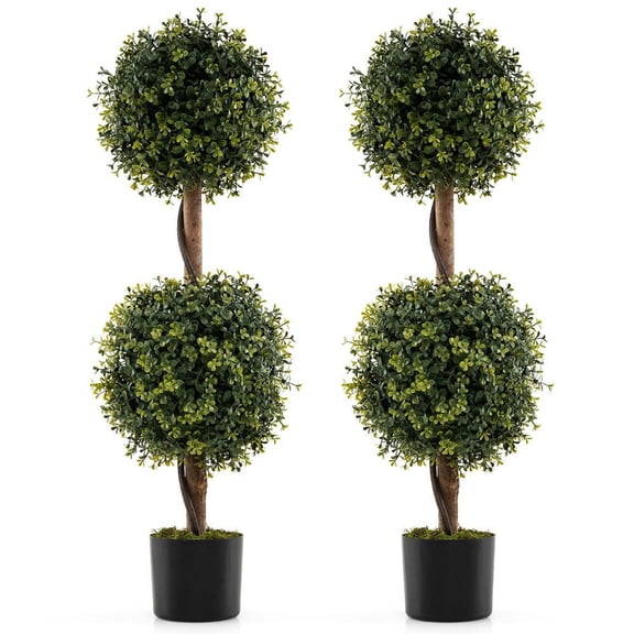 Resenkos Set of 2 Artificial Double Ball Topiary Trees for Garden - Green